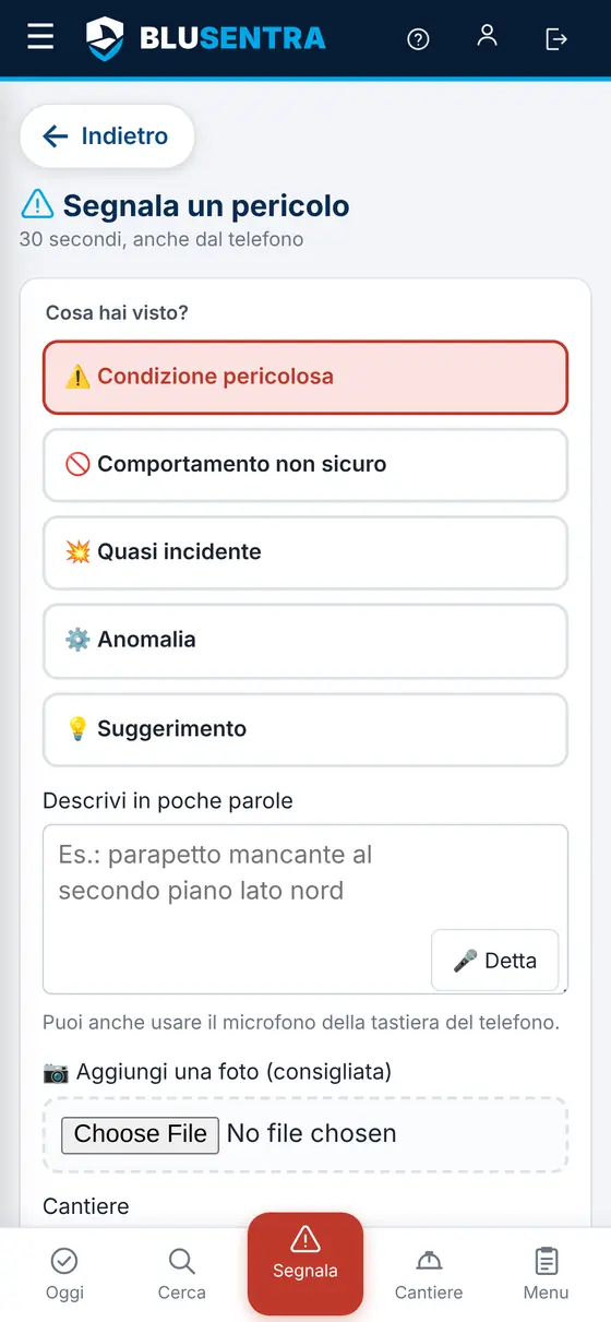 Segnalazione di un pericolo dal telefono